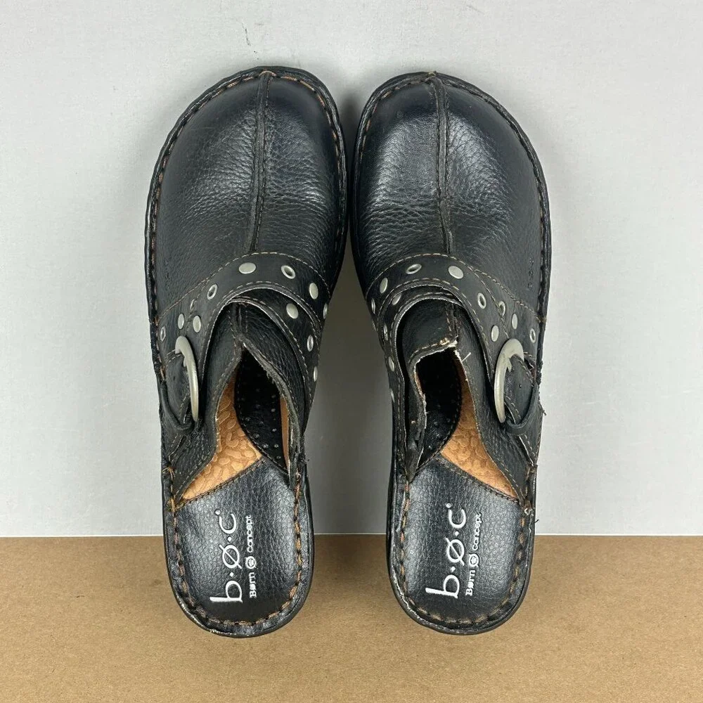 b.o.c. Born Concept Leather Mules Womens 8 Black Buckle Comfort Casual - Picture 6 of 10